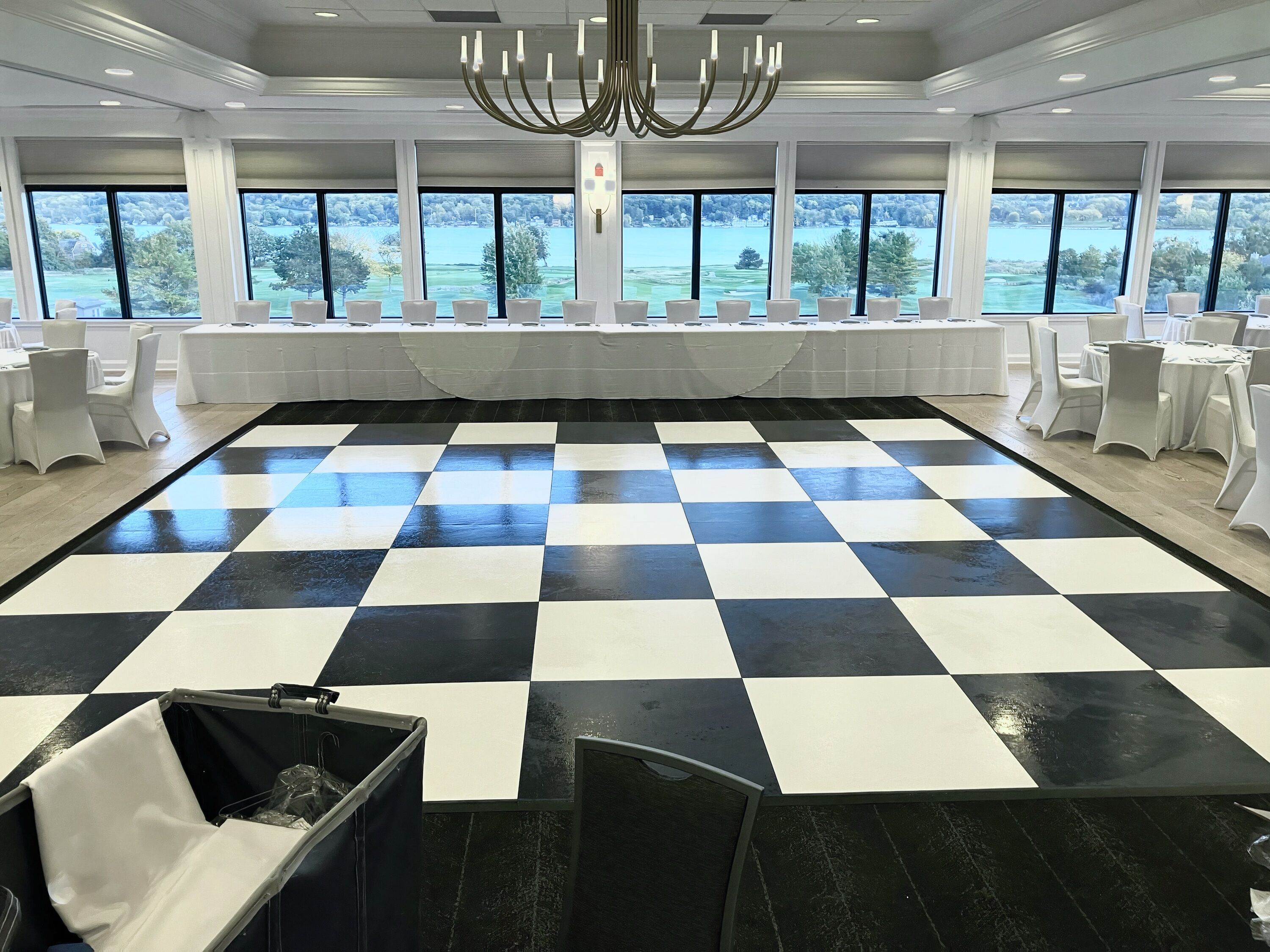 black and white dance floor rental